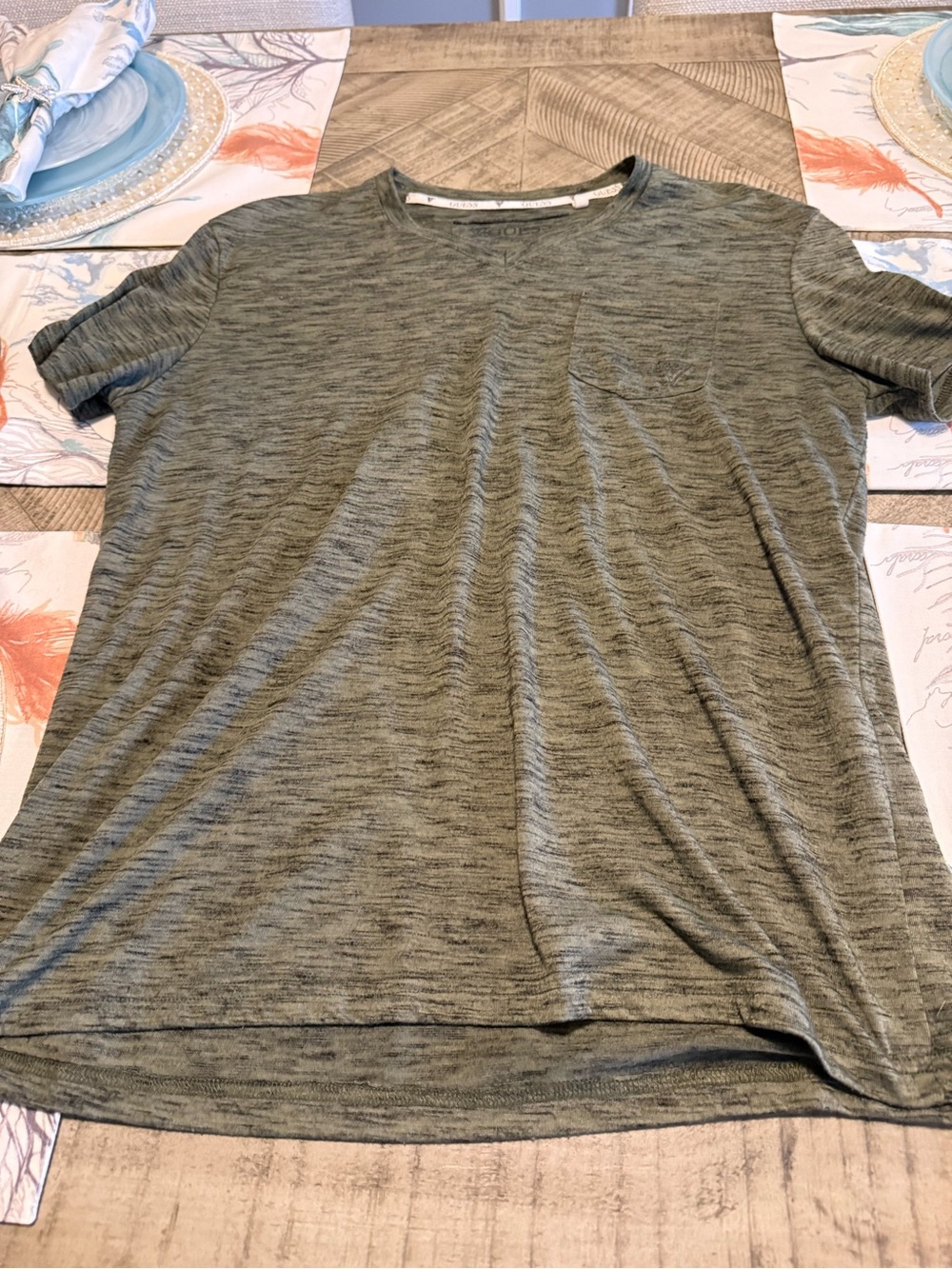 Guess Heathered Olive Green Short Sleeve Crew Tee